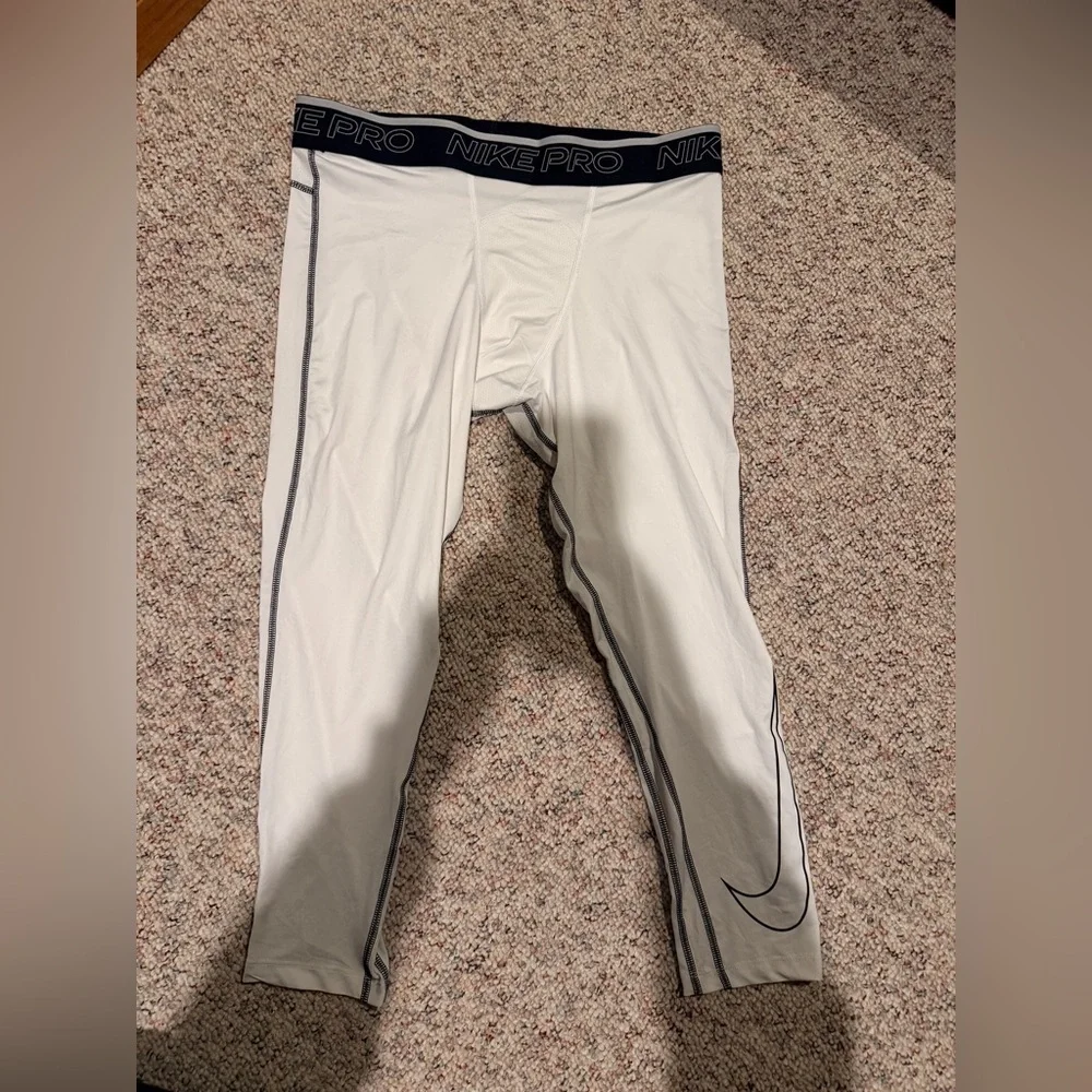 Nike Pro Men's White and Black Compression Tights